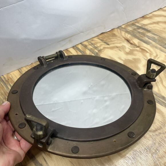 Porthole Mirror 11” Vintage Solid Brass Maritime Nautical Boat Wall Decor - Picture 2 of 10